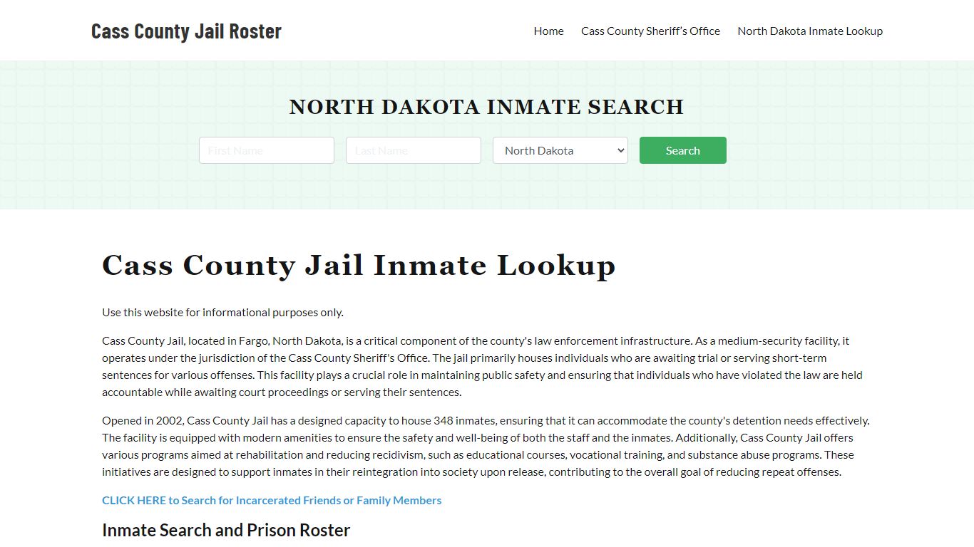 Cass County Jail Roster Lookup, ND, Inmate Search